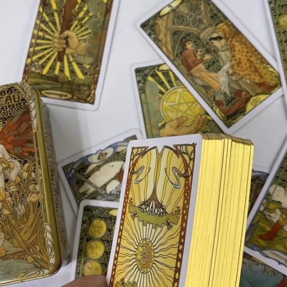 Golden Art Nouveau Tarot Gold Edged with Collector Storage Tin 78 Cards … - Picture 5 of 6